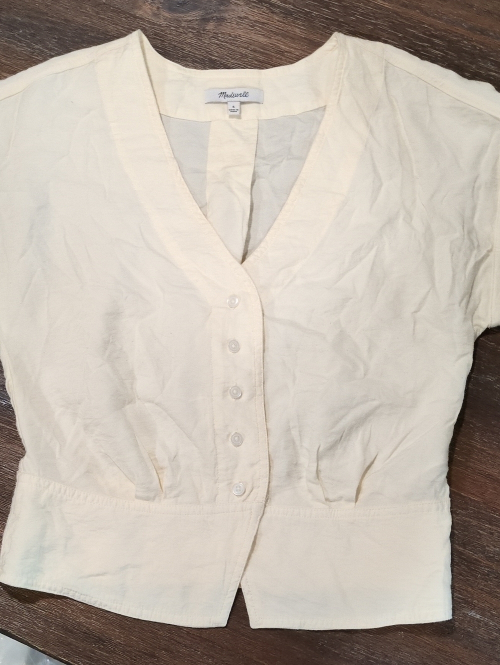 Madewell Cream Short-Sleeve Button Front V-Neck Blouse Small